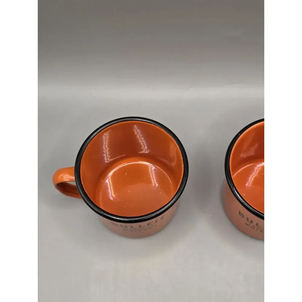 Bulleit Frontier Whiskey Orange Metal Camp Mug Set of 2 Enamel Style